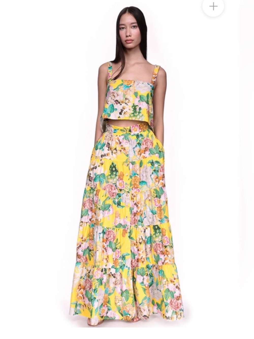 Cara Cara Nancy Layered Floral Poplin Crop Top Lemon Zest Cornucopia Size S